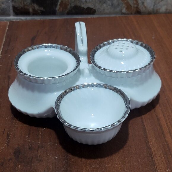 Vintage Victoria Czechoslovakia Porcelain Cruet Set Salt Pepper And Mustard - Picture 2 of 12